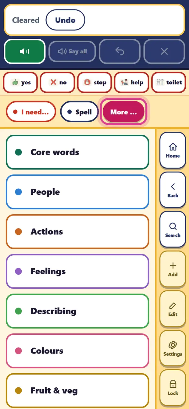 The More list of categories, with the More button marked
